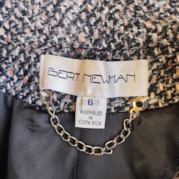 Vintage Bert Newman Tweed Coat Womens 6 Black Tan Dark Academia Preppy Classic - Picture 7 of 16
